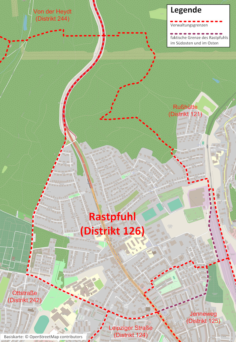 Verwaltungs- und faktische Grenzen des Rastpfuhls
